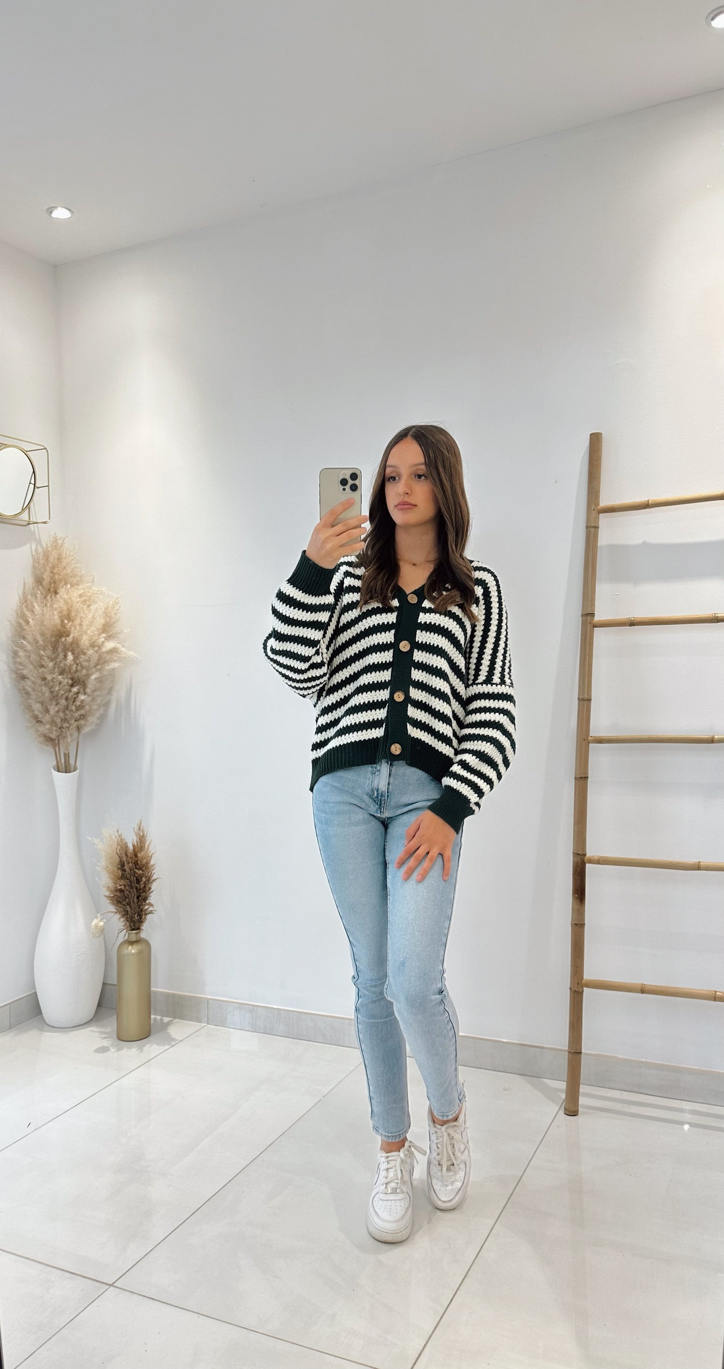 GILET LAINE RAYURE VERT