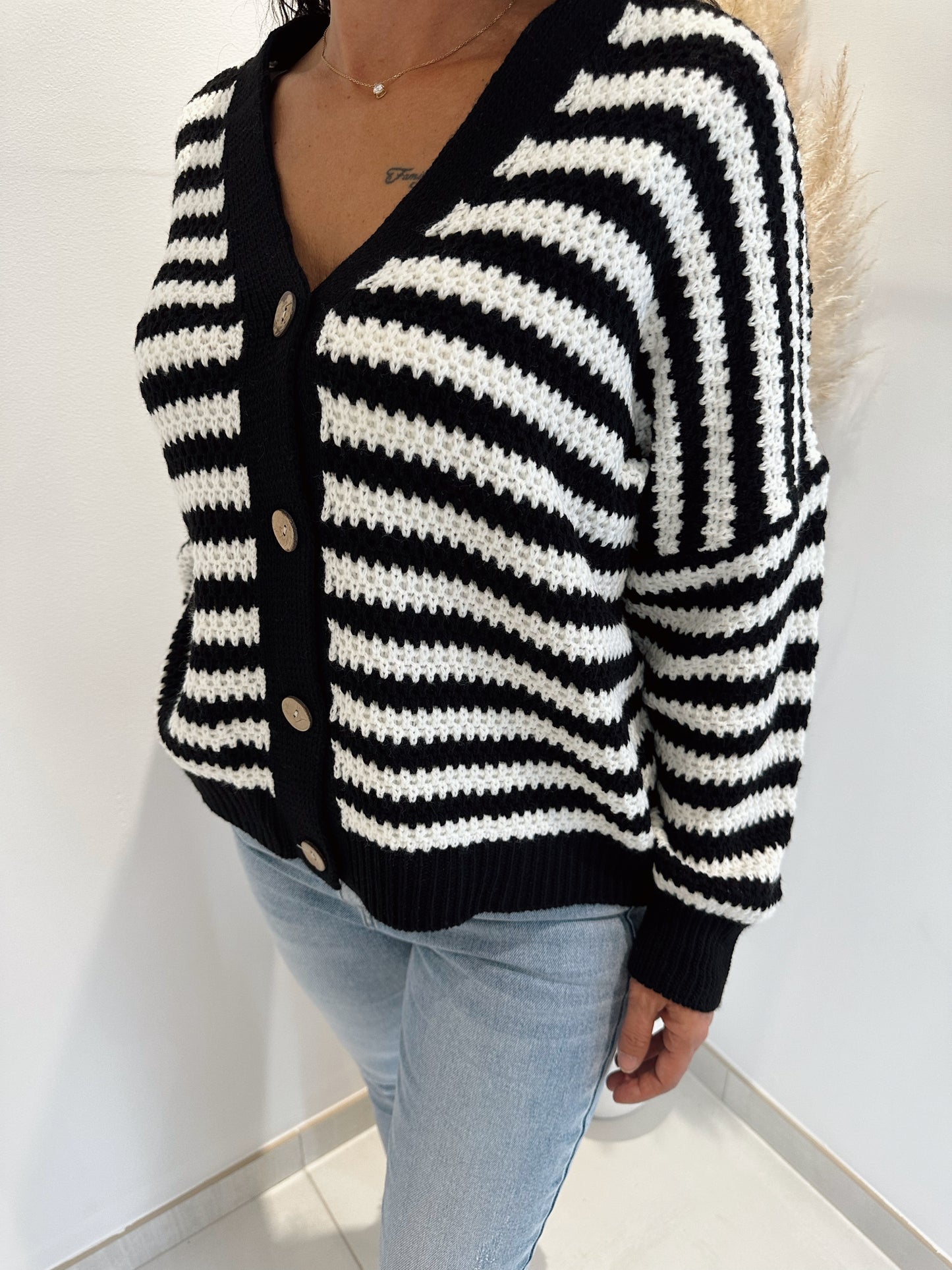 GILET LAINE RAYURE NOIR