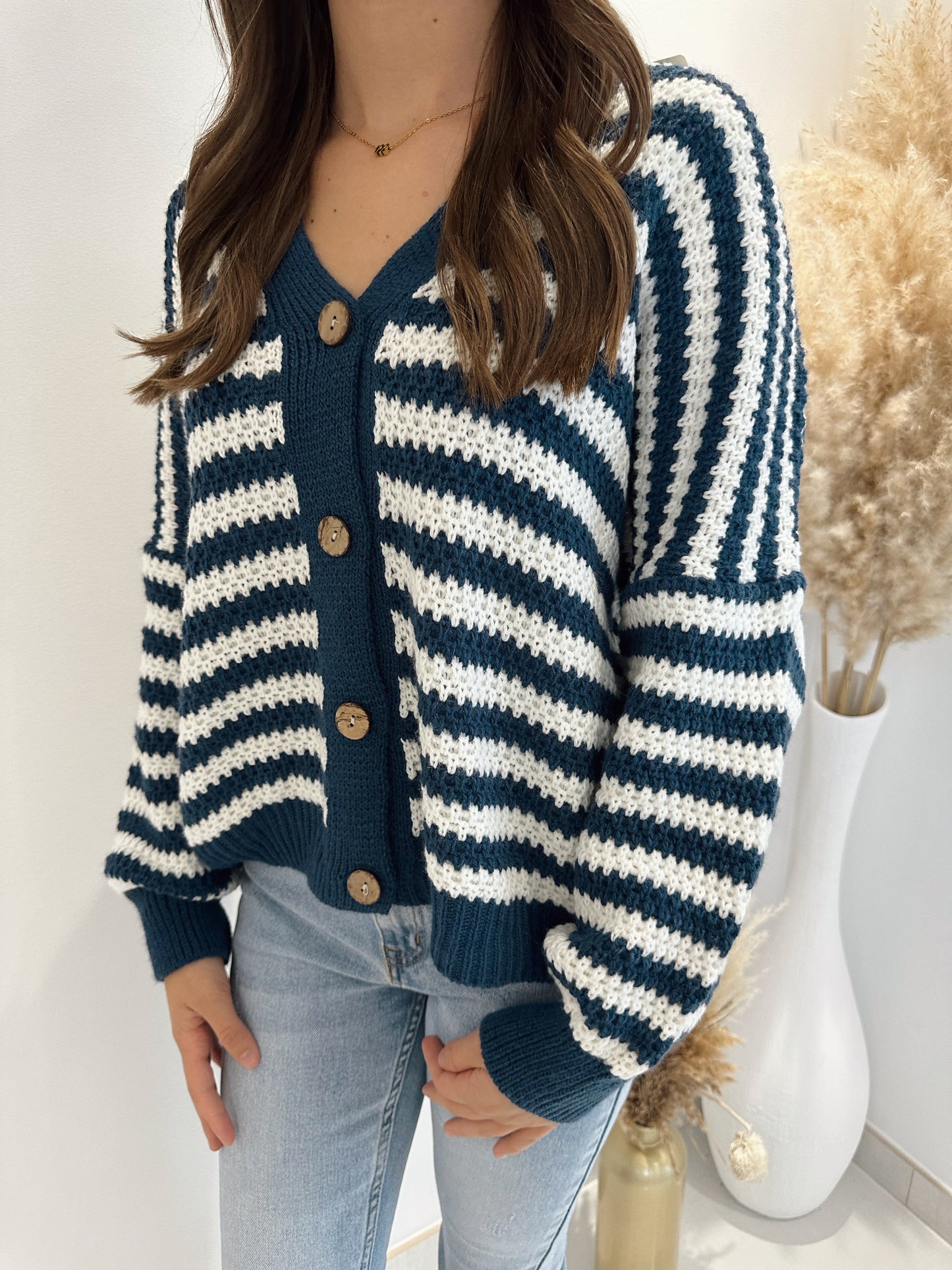 GILET LAINE RAYURE MARINE