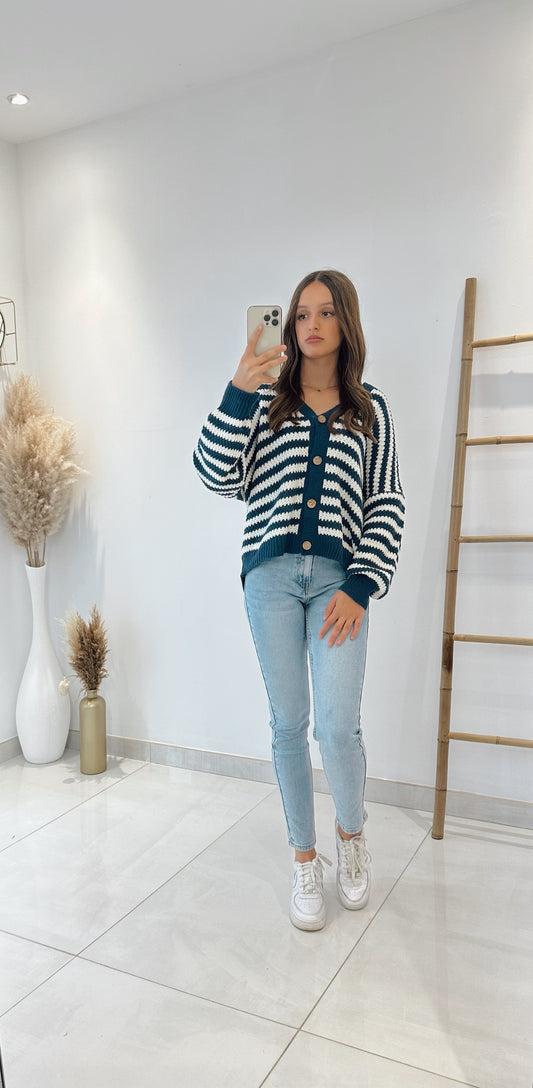 GILET LAINE RAYURE MARINE