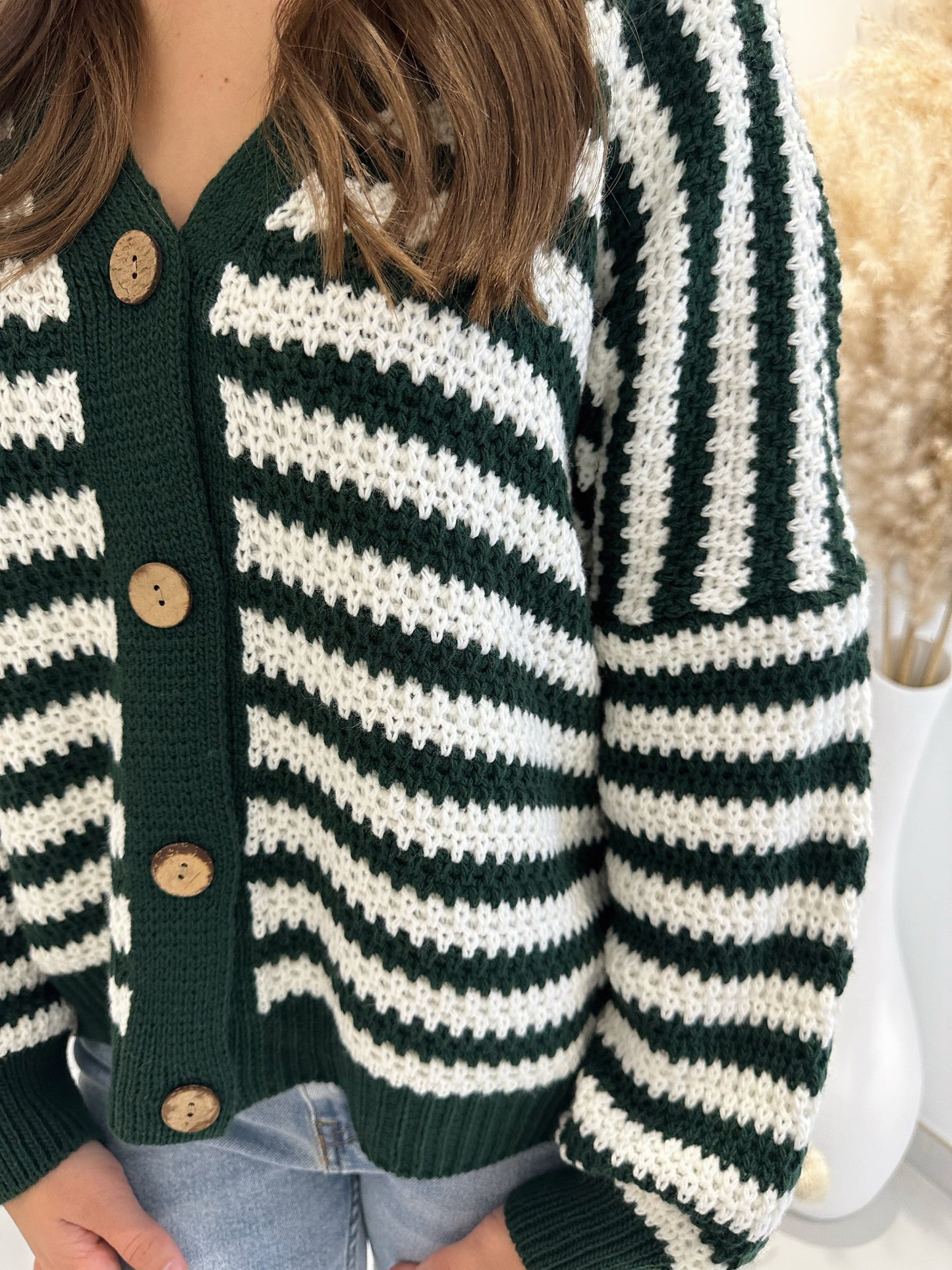 GILET LAINE RAYURE VERT